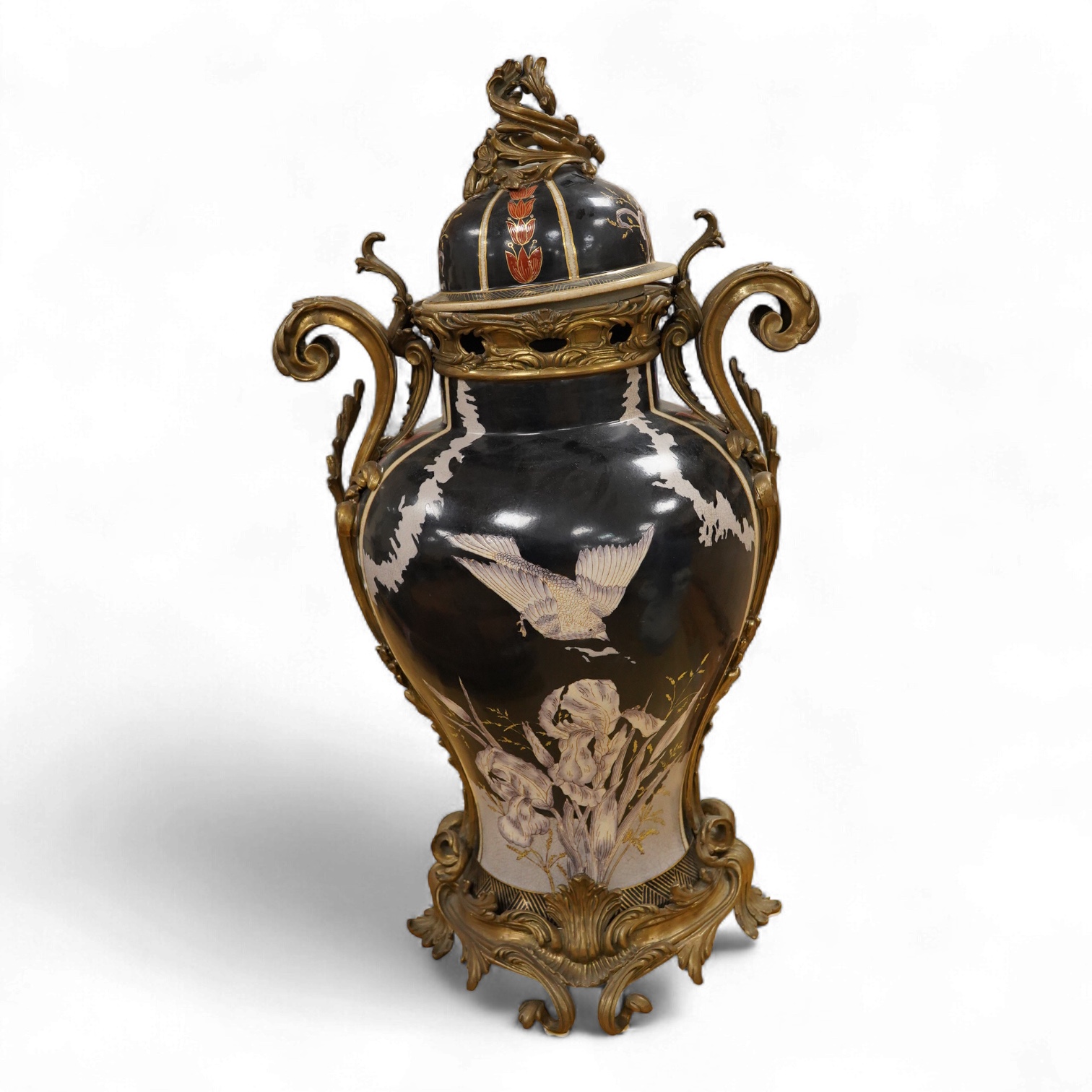 A large decorative ormolu mounted Chinese vase and cover, 66cm high